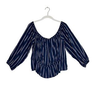 American Eagle 3/4 Sleeve Stripe Off Shoulder Top in Blue/White - Sz L